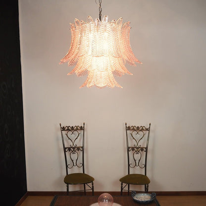 Elegant Pink Glass Leaf Chandelier - Adjustable Height & Energy Effici