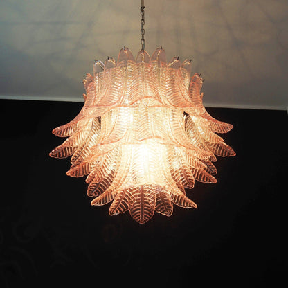 Elegant Pink Glass Leaf Chandelier - Adjustable Height & Energy Effici