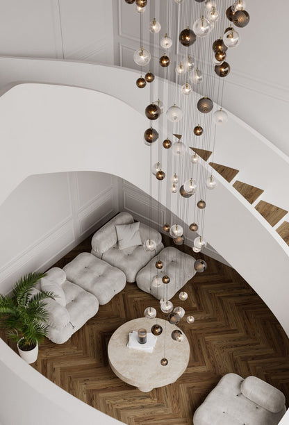 Cosmic Sphere Cascade Chandelier - Modern Design, Adjustable Height