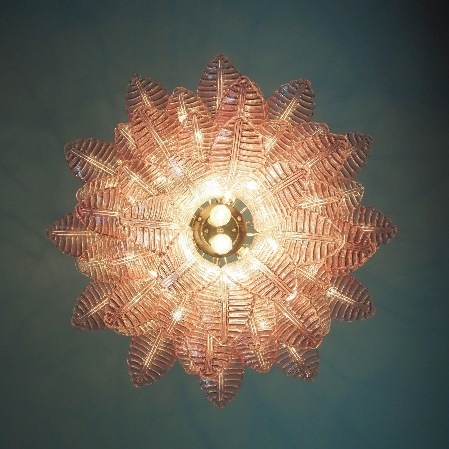Elegant Pink Glass Leaf Chandelier - Adjustable Height & Energy Effici