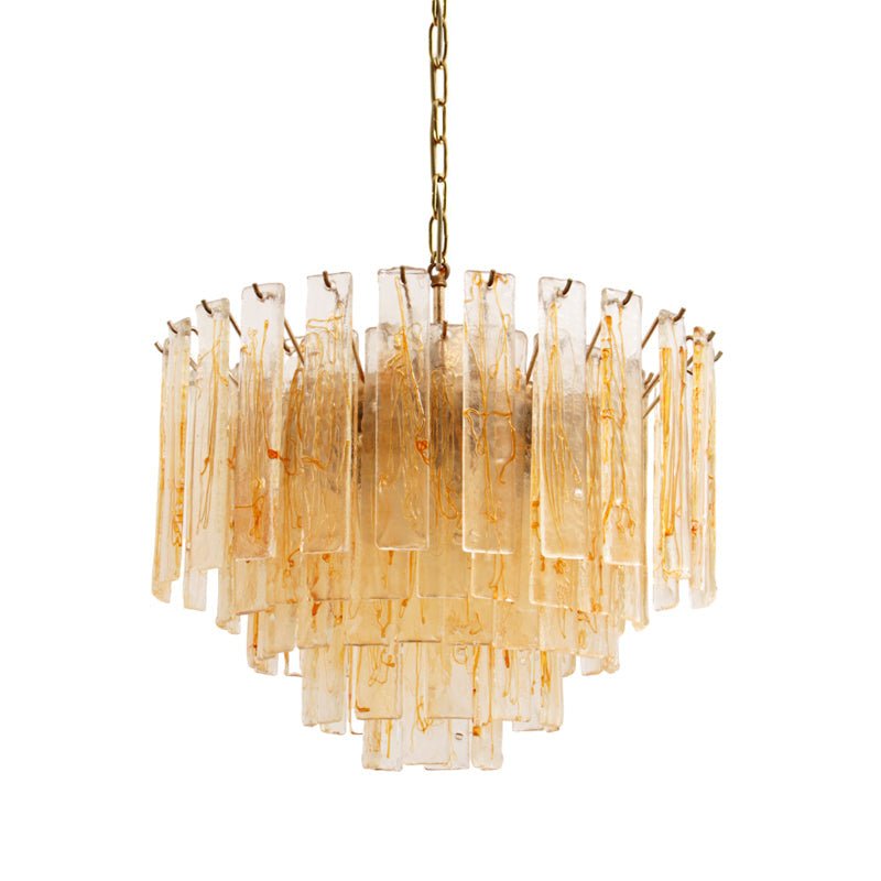 Elegant Golden Amber Glass Chandelier with Adjustable Height & LED Com