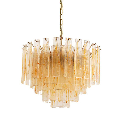 Elegant Golden Amber Glass Chandelier with Adjustable Height & LED Com