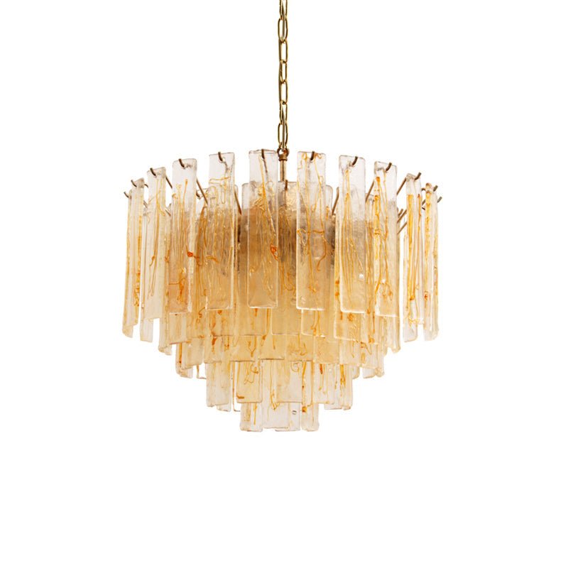 Elegant Golden Amber Glass Chandelier with Adjustable Height & LED Com