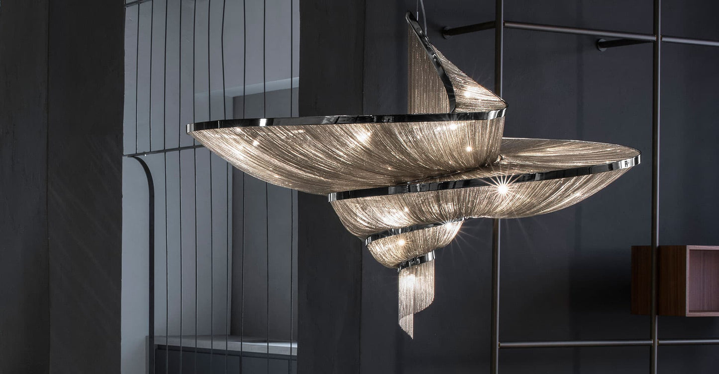 Spiral Elegance Chain Chandelier - Modern Design with Dimmable LEDs