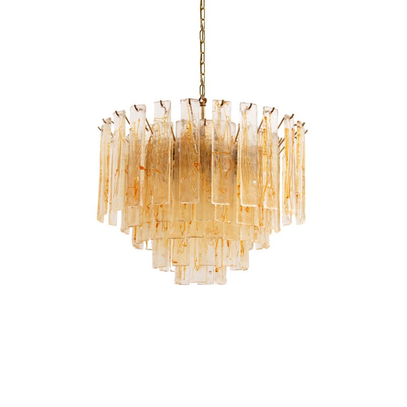 Elegant Golden Amber Glass Chandelier with Adjustable Height & LED Com