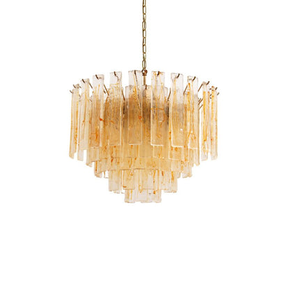 Elegant Golden Amber Glass Chandelier with Adjustable Height & LED Com