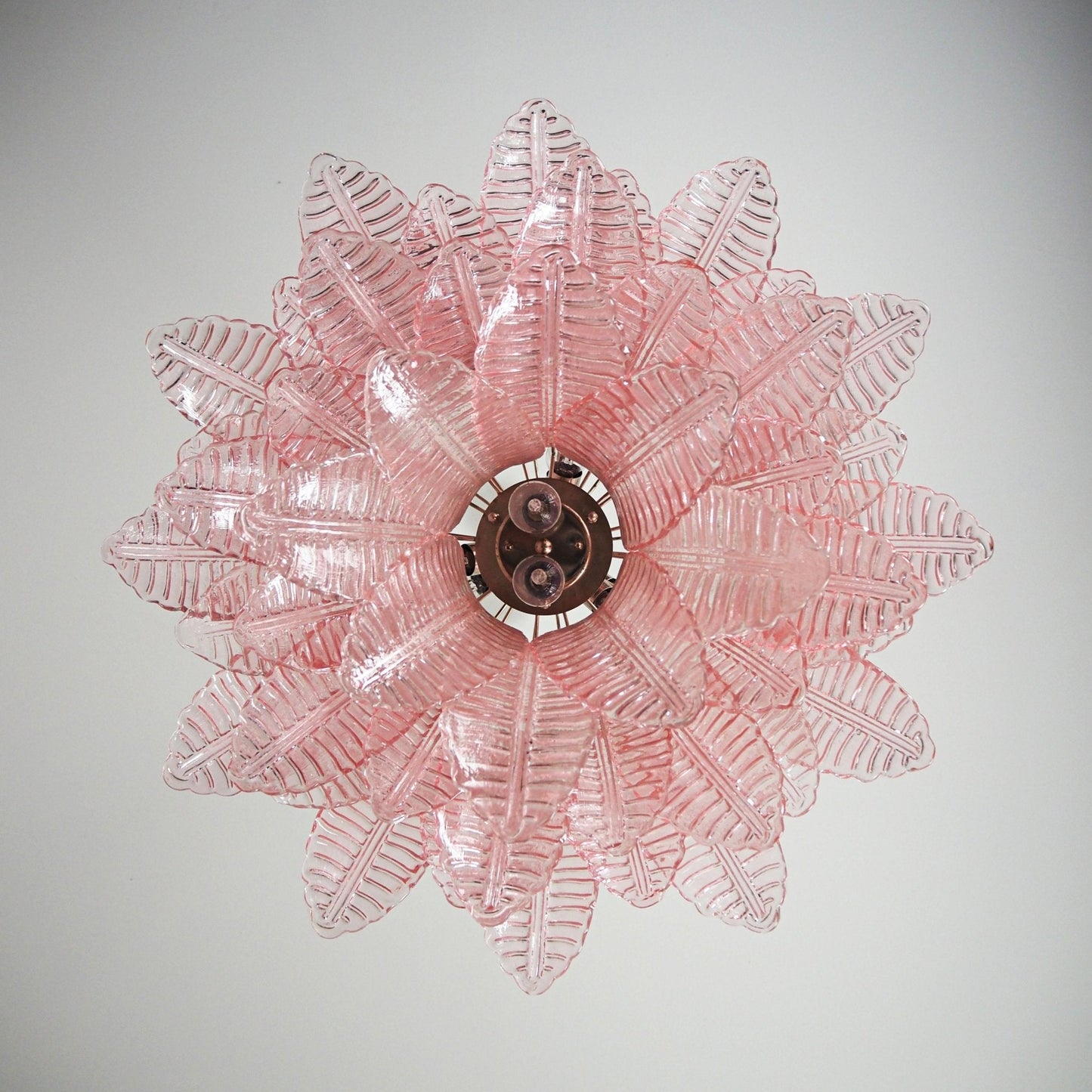 Elegant Pink Glass Leaf Chandelier - Adjustable Height & Energy Effici