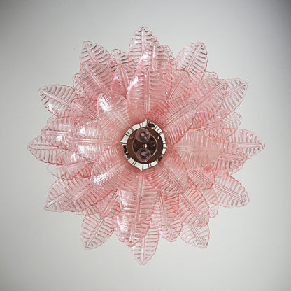 Elegant Pink Glass Leaf Chandelier - Adjustable Height & Energy Effici