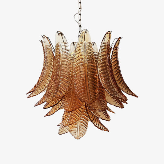 Amber Glass Leaf Chandelier - Elegant Design with Adjustable Height &