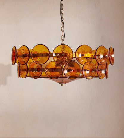Solaris Disc Glass Chandelier - Modern Design, Adjustable Height, LED