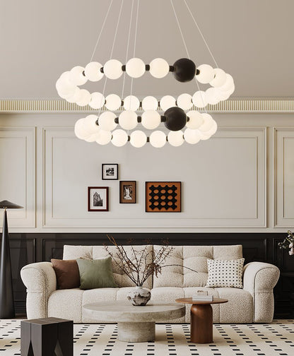 Celestial Bead Ring Chandelier - Elegant Design with Adjustable Height