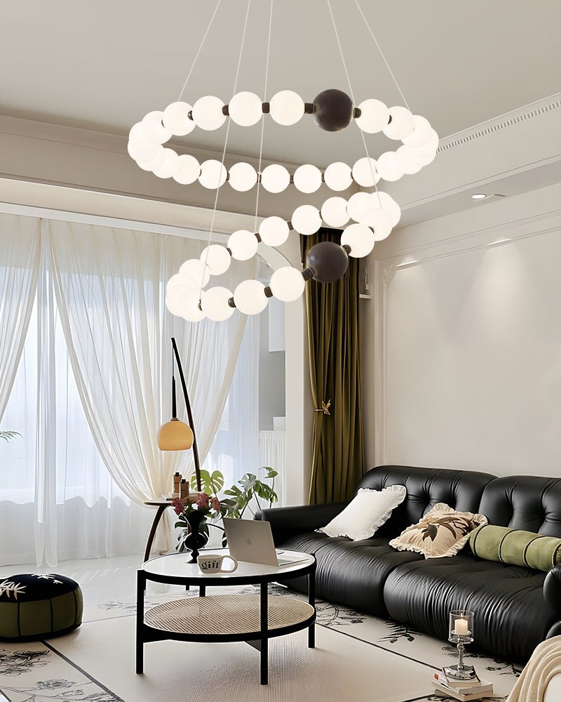 Celestial Bead Ring Chandelier - Elegant Design with Adjustable Height