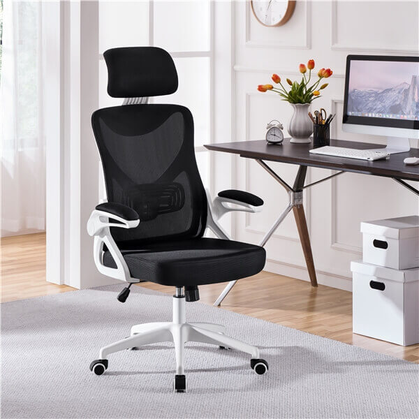 High Back Mesh Office Chair with 90° Flip-up Armrest Position 4