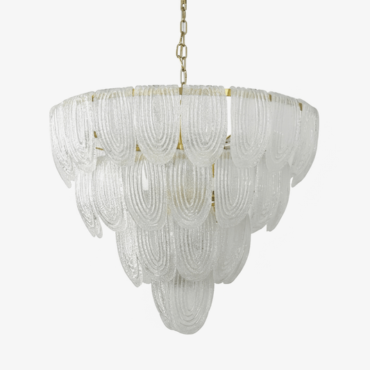 Elegant Layered Glass Petal Chandelier with Adjustable Height & LED Co