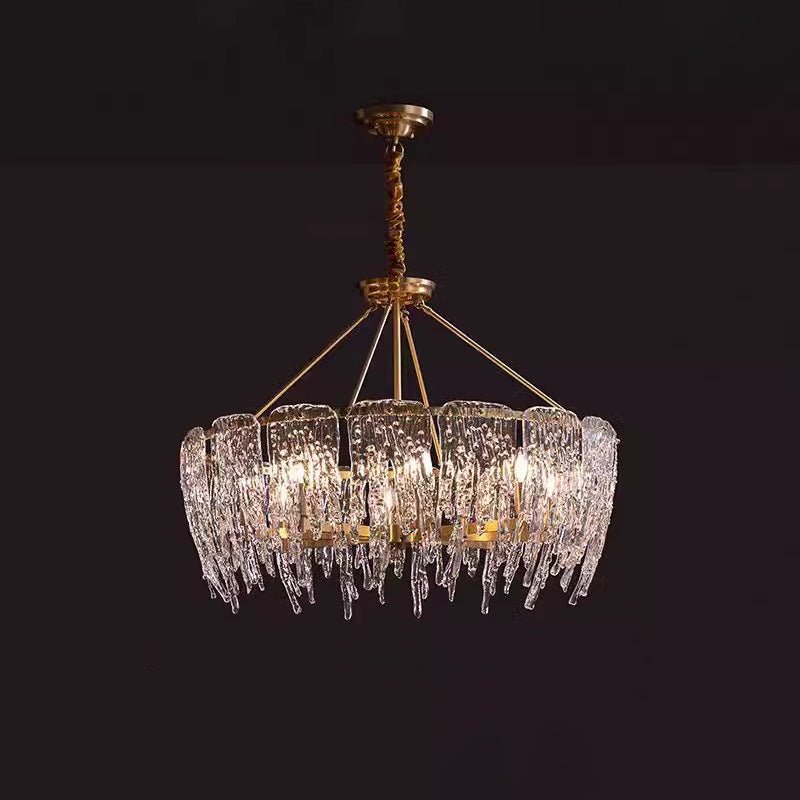 Modern Rectangular Icicle Glass Chandelier with Adjustable Height and