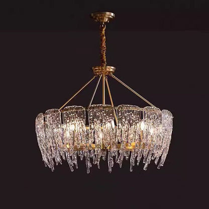 Modern Rectangular Icicle Glass Chandelier with Adjustable Height and