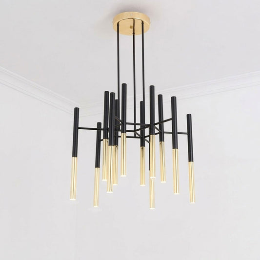 Elegant Metal Tubular Chandelier with Adjustable Height & LED Compatib