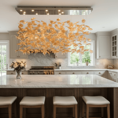 Multicolor Crystal Maple Leaf Chandelier with Adjustable Height & LED