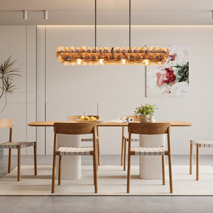 Pressed Glass Disc Linear Chandelier with Adjustable Height & LED Comp