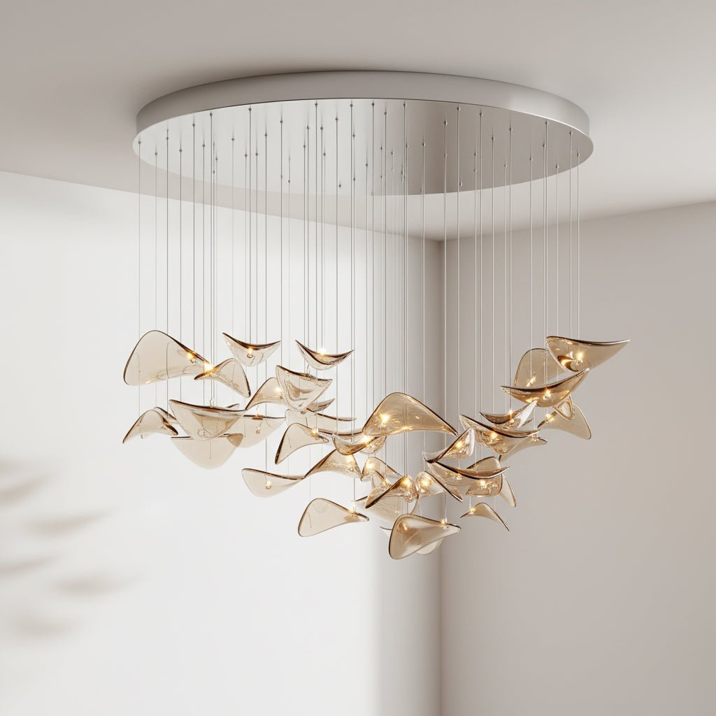 Elegant Wave Floating Leaf Chandelier with Adjustable Brightness & Eco