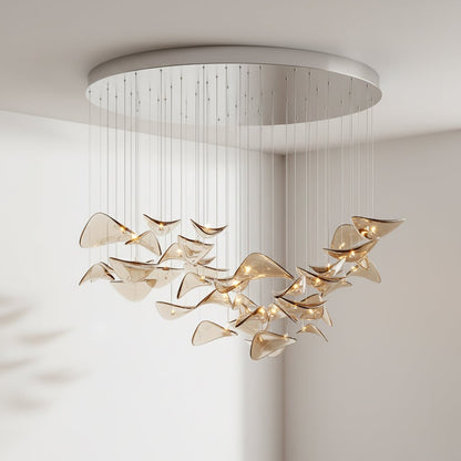 Elegant Wave Floating Leaf Chandelier with Adjustable Brightness & Eco