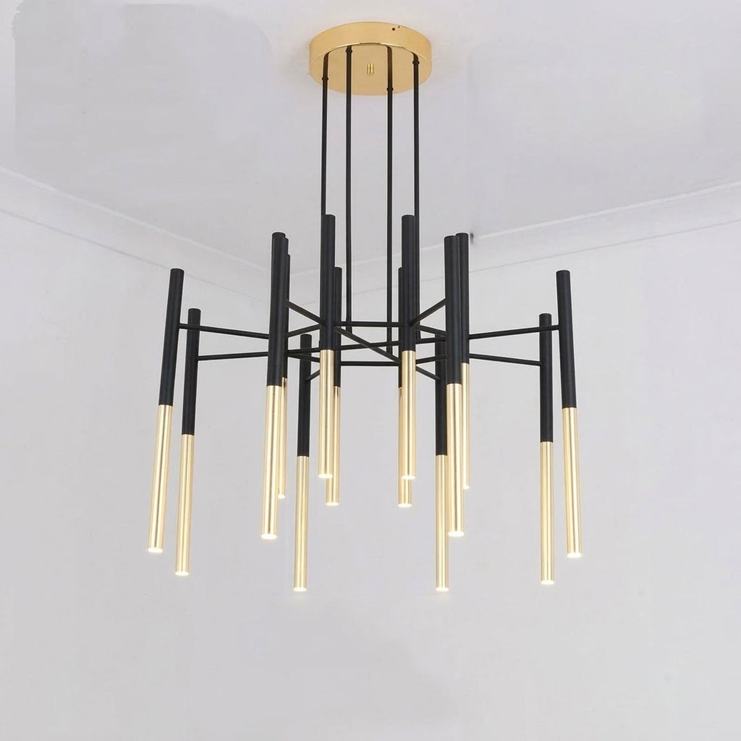 Elegant Metal Tubular Chandelier with Adjustable Height & LED Compatib