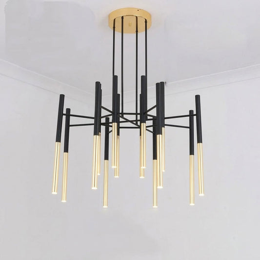 Elegant Metal Tubular Chandelier with Adjustable Height & LED Compatib