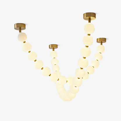 Elegant Pearl Glass Chandelier with Adjustable Height & Soft Lighting