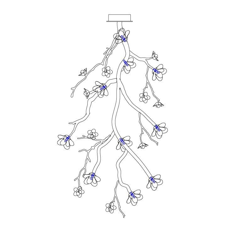 Elegant Large Long Branch Flower Chandelier with Adjustable Height & D
