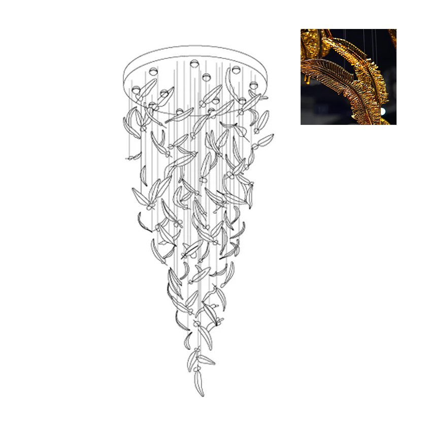 Elegant Glass Feathers Flying Chandelier with Adjustable Lighting and