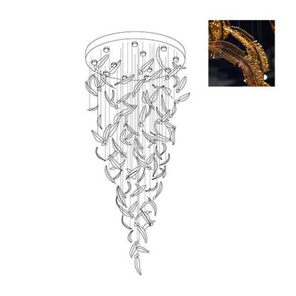 Elegant Glass Feathers Flying Chandelier with Adjustable Lighting and
