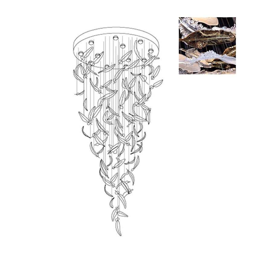 Elegant Glass Feathers Flying Chandelier with Adjustable Lighting and