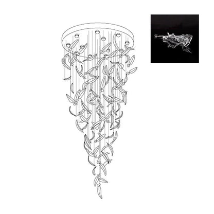 Elegant Glass Feathers Flying Chandelier with Adjustable Lighting and