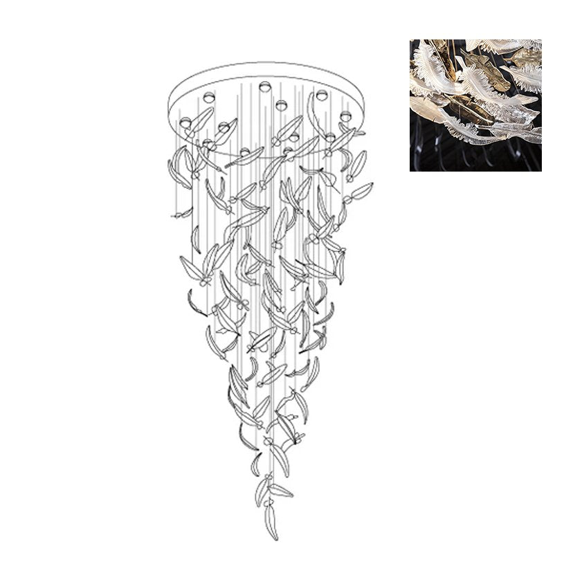 Elegant Glass Feathers Flying Chandelier with Adjustable Lighting and