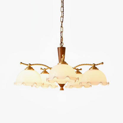 Elegant Milky Flower Chandelier - Adjustable Height, Soft Glow Lightin