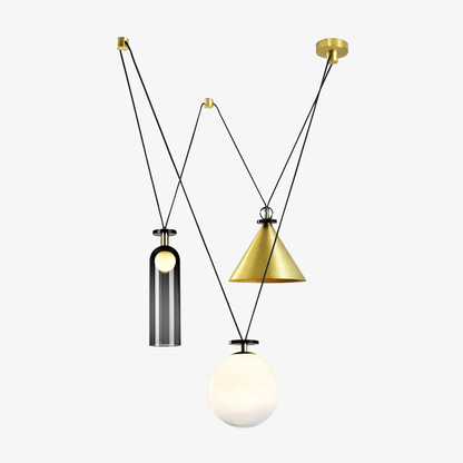 Modern Geometric Shape Chandelier with Adjustable Height & LED Lightin