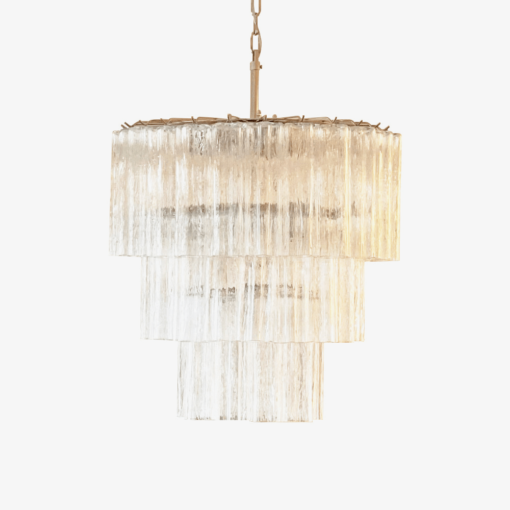 Elegant Tiered Tube Glass Chandelier with Adjustable Height & LED Comp