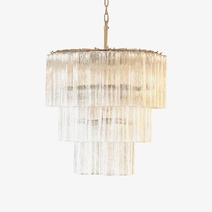 Elegant Tiered Tube Glass Chandelier with Adjustable Height & LED Comp