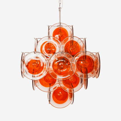 Orange Transparent Glass Disc Chandelier with Adjustable Height & Mode