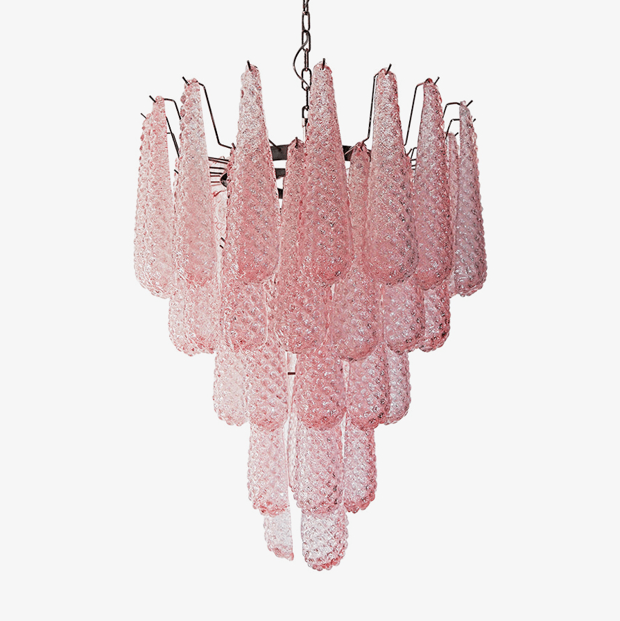Elegant Pink Glass Droplet Chandelier - Adjustable Height, Modern Desi
