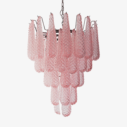 Elegant Pink Glass Droplet Chandelier - Adjustable Height, Modern Desi