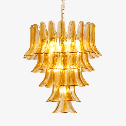 Elegant Glass Amber Lily Chandelier with Adjustable Height & LED Compa