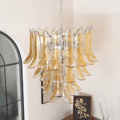 Elegant Glass Amber Lily Chandelier with Adjustable Height & LED Compa