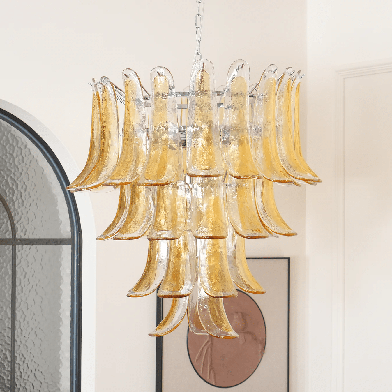 Elegant Glass Amber Lily Chandelier with Adjustable Height & LED Compa