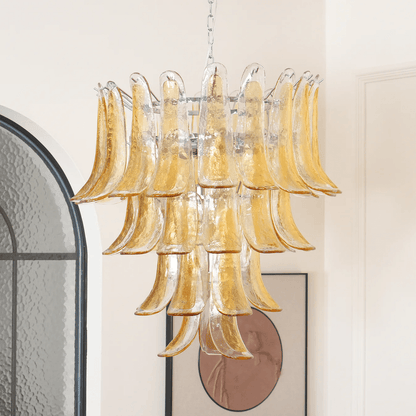 Elegant Glass Amber Lily Chandelier with Adjustable Height & LED Compa