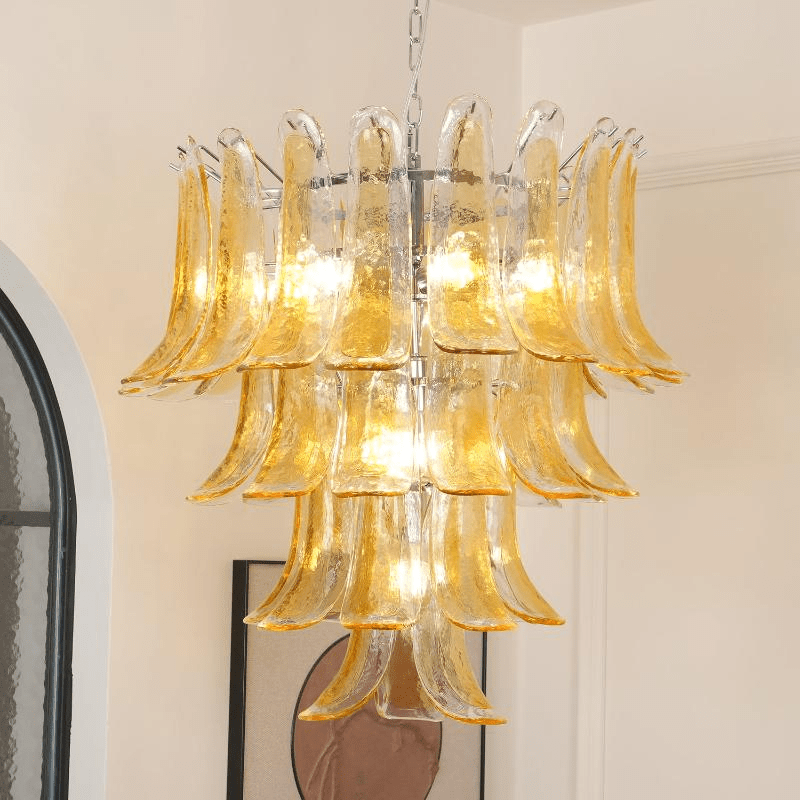 Elegant Glass Amber Lily Chandelier with Adjustable Height & LED Compa