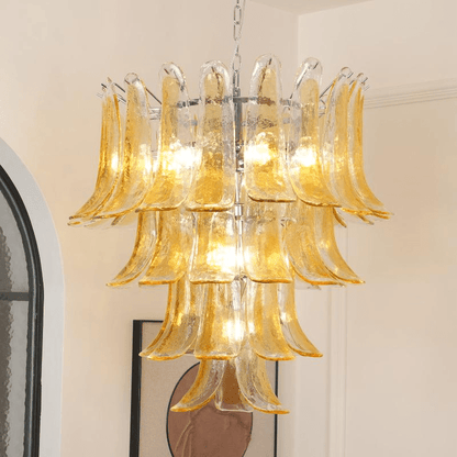 Elegant Glass Amber Lily Chandelier with Adjustable Height & LED Compa