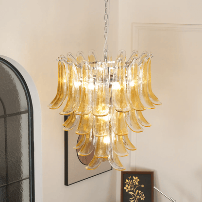Elegant Glass Amber Lily Chandelier with Adjustable Height & LED Compa