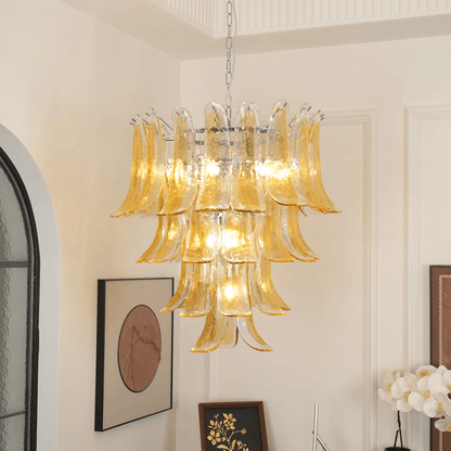 Elegant Glass Amber Lily Chandelier with Adjustable Height & LED Compa