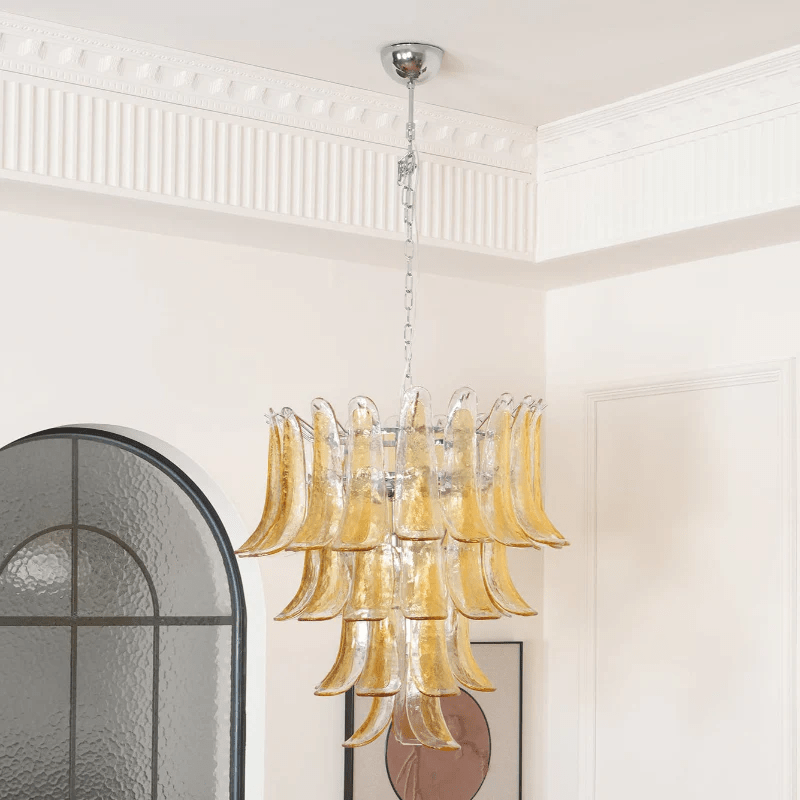 Elegant Glass Amber Lily Chandelier with Adjustable Height & LED Compa